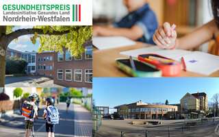 Unter anderem die Otto-Schott-Gesamtschule (links oben) und die Holzkamp-Gesamtschule in der Stadt Witten erhielten den Gesundheitspreis 2024. Collage: Städtetag NRW