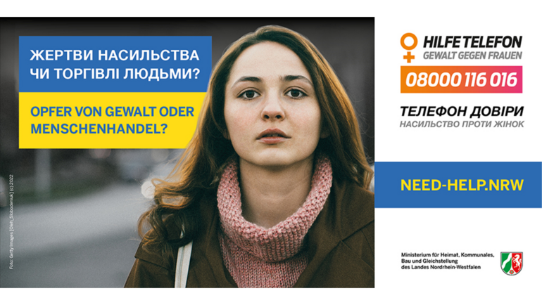 Motiv der Kampagne zum Opferschutz NRW für ukrainische Frauen