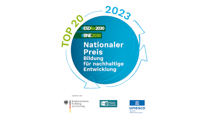 Logo des "Nationalen Preises - Bildung für nachhaltige Entwicklung" des Bundesministeriums für Bildung und Forschung (BMBF) und der Deutsche UNESCO-Kommission 