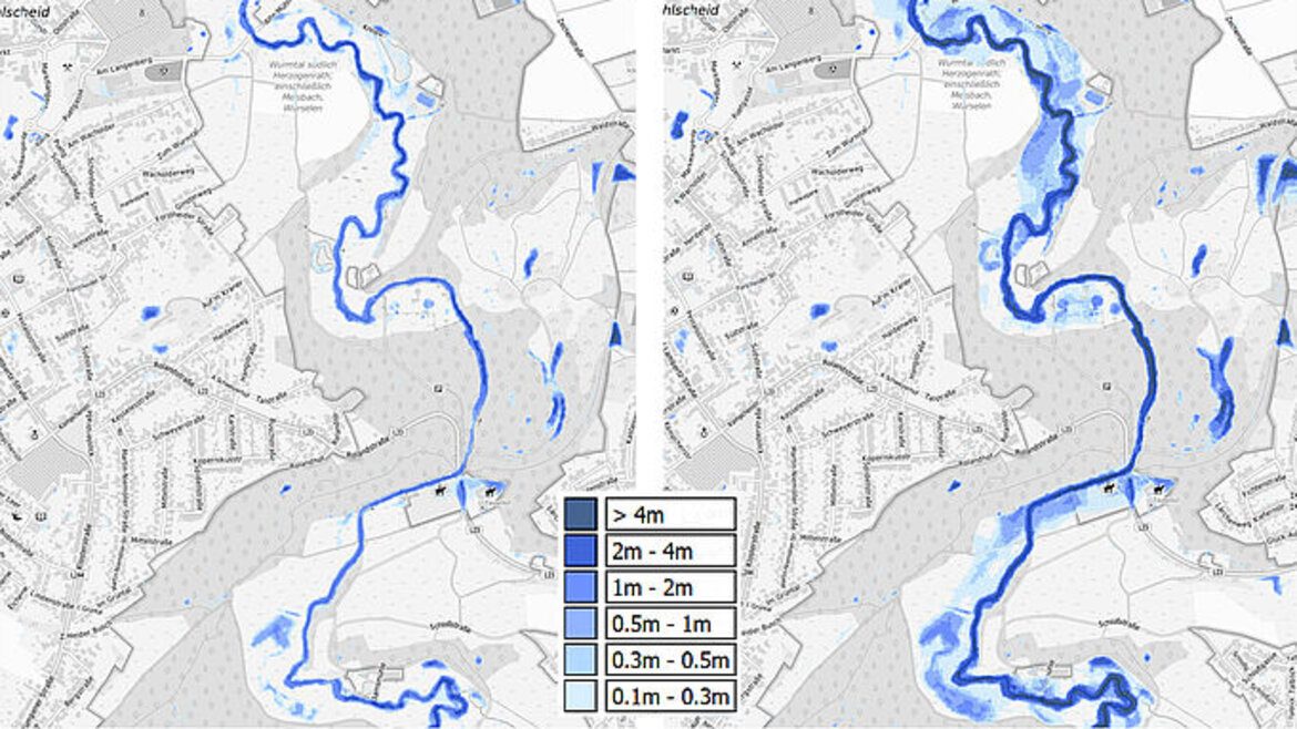 Zwei Karten zwei unterschiedliche Wasserpegel.