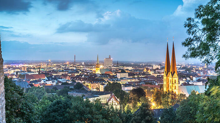 Bielefeld - Panoramaaufnahme am Abend